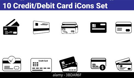 Satz mit 10 Symbolen für Kredit-/Debitkarten – Vektorillustration Stock Vektor