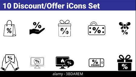 Satz mit 10 Rabatte/Angebotssymbolen – Vektorillustration Stock Vektor