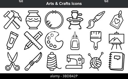 Kunst- und Bastelsymbole setzen Elemente für Line Art Design Stock Vektor