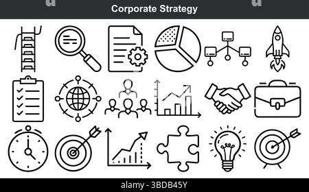 Symbole für Unternehmensstrategien bestimmen das erfolgreiche Wachstum der Geschäftsplanung Stock Vektor