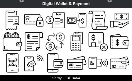 Symbole für die Zahlung von digitalen Geldbörsen Mobile Banking Finance Stock Vektor