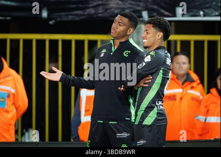 Brügge, Belgien. Mai 2025. Cercle's Erick Nunes feiert, nachdem er am Freitag, den 23. Mai 2025, in Brügge ein Fußballspiel zwischen Cercle Brugge und Patro Eisden Maasmechelen getroffen hat, das zweite Leg der Abstiegs-Play-offs-Finals der belgischen Meisterschaft „Jupiler Pro League“ 2024-2025. Der Gewinner des Treffens qualifiziert sich für das Spiel in der ersten Division. BELGA FOTO KURT DESPLENTER Credit: Belga Nachrichtenagentur/Alamy Live News Stockfoto