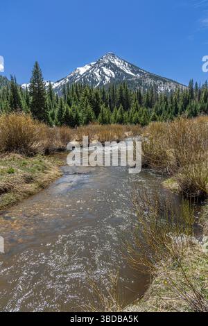 Twin Peaks, schneebedeckte Berge und Gebirgsbach, Salt Lake City, Utah USA Stockfoto