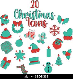 Umrissenes 20 Symbol-Paket. Vektor Stock Vektor