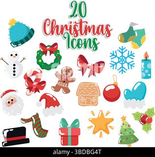 20 Weihnachtssymbole. Vektor Stock Vektor