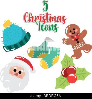 Fünf weihnachtssymbole. Vektor Stock Vektor