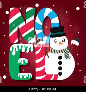 Schneemann mit Noel-Schriftzug. Vektor Stock Vektor