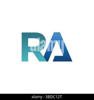 RA Letter Monogramm-Logo in Großbuchstaben R-Form in blauer Farbverlaufsfarbe. Abstrakter Anfangsbuchstabe RA oder AR-Logo in blau verlaufender Farbe. Stock Vektor