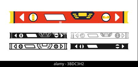 Baulineal Ebene Bauwerkzeuge setzen Zeichentrickschild. Längenmesswerkzeug Neigungswinkel. Baulineal präzise Zentimetermessgeräte. Versorgungsreparaturarbeiten Bauvektor Stock Vektor