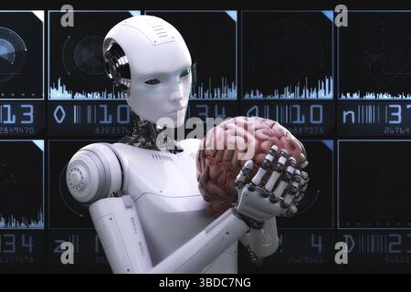 Künstlerische 3D-Darstellung eines Cyborgs mit künstlicher Intelligenz Stockfoto