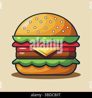 Klassische Cartoon Cheeseburger Vektor Illustration Stock Vektor