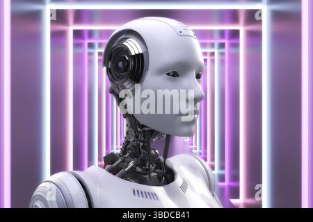 Künstlerische 3D-Darstellung eines Cyborgs mit künstlicher Intelligenz Stockfoto