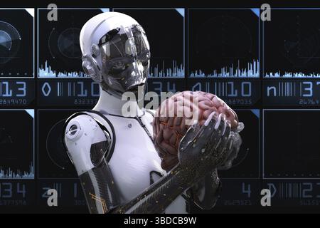Künstlerische 3D-Darstellung eines Cyborgs mit künstlicher Intelligenz Stockfoto