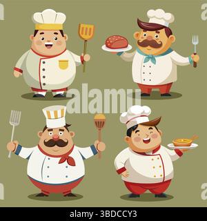 Verschiedene Koch-Zeichentrickfiguren Vektor-Illustration Stock Vektor
