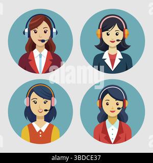 Symbol für Callcenter-Vektor-Illustration für Kundenservice-Frau Stock Vektor