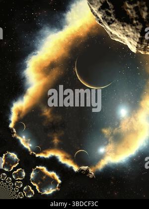 Künstlerische 3D-Illustration einer kosmischen Szene Stockfoto