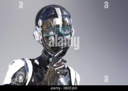 Künstlerische 3D-Darstellung eines Cyborgs mit künstlicher Intelligenz Stockfoto