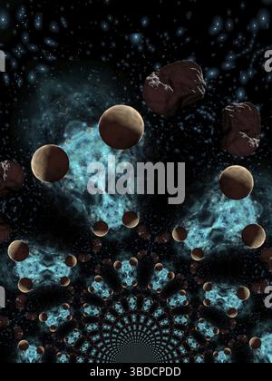 Künstlerische 3D-Illustration einer kosmischen Szene Stockfoto