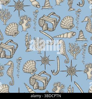 Tauchhandzeichnung nahtloser Muster. Vintage-Illustration Stockfoto