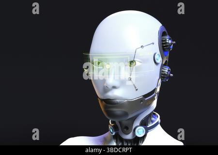 Künstlerische 3D-Darstellung eines Cyborgs mit künstlicher Intelligenz Stockfoto