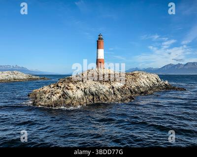 Der Leuchtturm Faro Les Eclaireurs befindet sich in Tierra del Fuego, Argentinien. Stockfoto