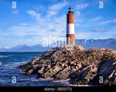 Der Leuchtturm Faro Les Eclaireurs befindet sich in Tierra del Fuego, Argentinien. Stockfoto