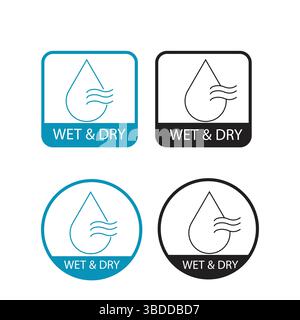 Logo-Design mit nassem und trockenem Design. Geeignet für Business-, Service-, Informations-, Technologie- und Produktetiketten mit Nass- und Trockenlogo, Badge und Etikettendesign. 4 Symbol Stock Vektor