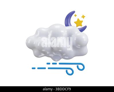 Sonne mit Stimmung Symbol 3D Rendern Konzept der 3D flauschigen Blasen Wolken mit Wind Symbol Wetter Symbol Vektor Illustration Stock Vektor