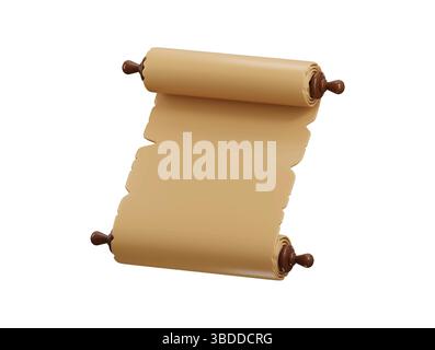 Altes Scrollpapier Symbol 3D Rendern Konzept des antiken Rahmens leere Seite, alte Karte Papier Vektor Illustration Stock Vektor