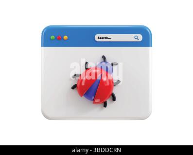 Webseite Bug Virus Malware Symbol 3D Rendern Konzept der Cyber Sicherheit Antivirus Malware Symbol Vektor Illustration Stock Vektor