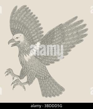 Weißkopfseeadler, der am Himmel angreift, Vintage Gravur Zeichnung Stil Vektor Illustration Stock Vektor