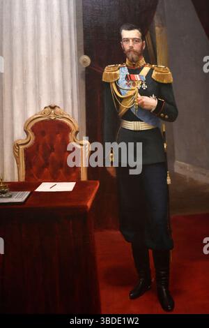 Porträt des Kaisers Nikolaus II. (1868-1918), Öl auf Leinwand, 1895, Gemälde von Ilija Repin, Eremitage Museum, St. Petersburg Russland, Europa Stockfoto