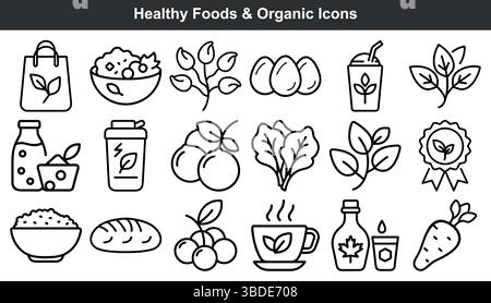 Healthy foods organic icons line art graphics Stock Vektor