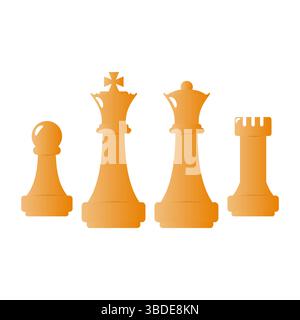 Hölzerne Schachstücke auf weißem Hintergrund. Symbol Für Einfaches Schach. Strategiespiel. Stock Vektor