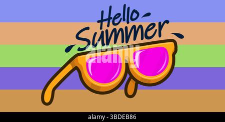 Hallo Sommer Banner mit Sonnenbrille. Vektorabbildung Stock Vektor