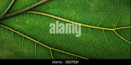 Öko-Textur des grünen Blattes mit Venenstruktur als Hintergrund Stockfoto