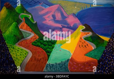 Pacific Coast Highway und Santa Monica, 1990 Gemälde, David Hockney 25 Ausstellung, Louis Vuitton Foundation, Paris, Frankreich Stockfoto