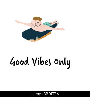 Kaukasischer junger männlicher Surfcartoon mit Text „nur gute Vibes“. Stock Vektor