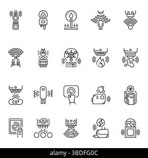 Symbole für schwarze Linien von Sensoren für digitale Projekte und Druckprojekte. Minimale bereinigte Symbole für Apps und Websites. Moderne, einfache Symbole für UI UX und Branding Stock Vektor