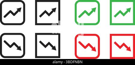 Trendsymbole für Wachstum und Rückgang - Diagrammsatz für Unternehmen, Diagrammsymbole für Finanzdaten-Analyse für Unternehmen, Vektorsatz mit Pfeilen für Aufwärts- und Abwärtstrend. Stock Vektor
