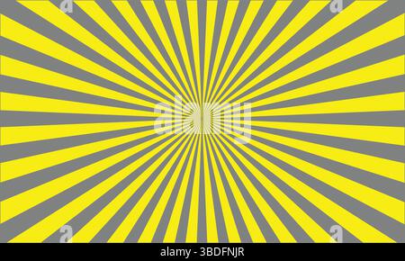Dynamischer gelber und grauer Pop Art Sunburst Hintergrund, Retro Comic Buch Stil Radial Rays Muster. Abstrakte Geometrische Explosionsgrafik Bei Sonnenstrahlen. Stock Vektor