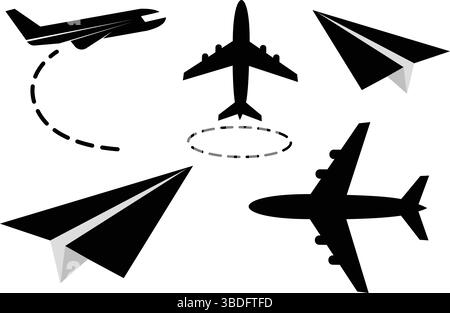 Flugzeug Route und Reise Icons Flat and Outline Vector Set für Aviation Themen Stock Vektor