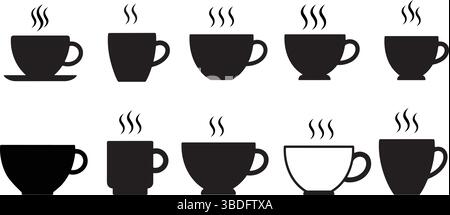 Vektor-Symbolsatz für Kaffeetassen. Tassen Kaffee Tee Symbol Sammlung. Vektorabbildung Stock Vektor