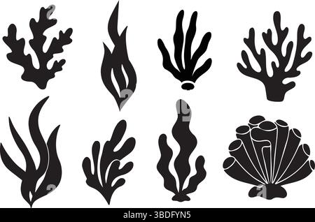 Minimalistische Marine-Motive, Black Coral und Organic Ocean Elements Underwater Doodles und Matisse inspirierte Formen Stock Vektor