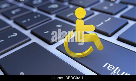 Barrierefreier Zugang zu Websites und Internet-Inhalten und zugängliche Computer- oder Hilfstechnologie für Menschen mit Behinderungen Konzept mit Wheelchai Stockfoto