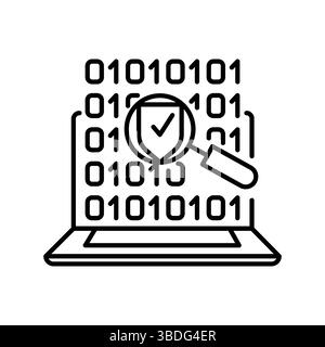 Schwarzes Symbol für Codesicherheitsanalyse für digitale und gedruckte Projekte. Minimale bereinigte Symbole für Apps und Websites. Moderne einfache Symbole für UI UX und b Stock Vektor