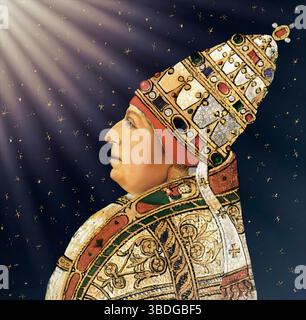 Papst Alexander VI., Alessandro VI., Alexandre VI., Alejandro VI., geb. Roderic Llancol i. de Borja, ca. 1431–1503, Herrscher der päpstlichen Staaten von 1492 bis zu seinem Tod 1503, digital nach einem Gemälde bearbeitet Stockfoto