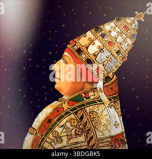 Papst Alexander VI., Alessandro VI., Alexandre VI., Alejandro VI., geb. Roderic Llancol i. de Borja, ca. 1431–1503, Herrscher der päpstlichen Staaten von 1492 bis zu seinem Tod 1503, digital nach einem Gemälde bearbeitet Stockfoto