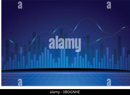 Abstraktes finanzielles Balkendiagramm mit Datenlinien – Hintergrund der futuristischen Börse Stock Vektor