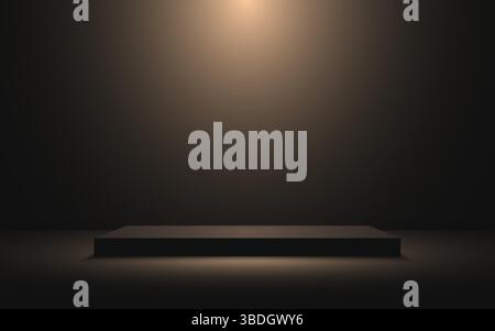 Podium Gold mit Spotlight auf dunklem Bronzehintergrund. Luxuspreis. Plattform für Produktpräsentationen, Branding oder Kosmetikpräsentationen. Elegant und Stock Vektor